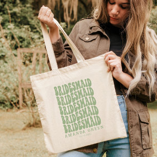 Bolso De Tela Bachelorette personalizada Sage Green Boho Retro