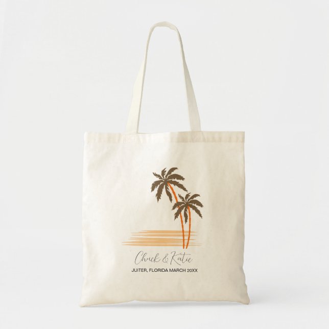 Bolso De Tela Bachelorette Regalo Destino Boda Playa Palm (Frente)