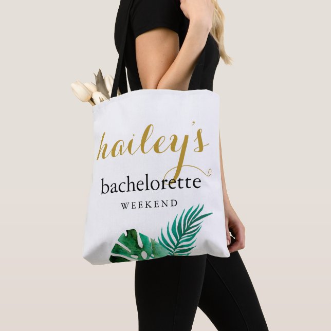 Bolso De Tela Bachelorette Weekend de palmas modernas con nombre (Detalle)