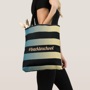 Bolso De Tela "#backtoschool"oro azul y profesor de rayas negras