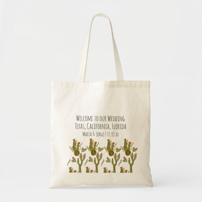 Bolso De Tela Bag Cactus de bienvenida Boda acuarela (Frente)
