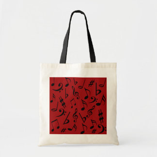 Bolso De Tela Bag de notas de la música negra roja