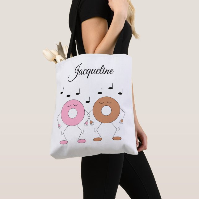Bolso De Tela Bailando con donuts blancos (Detalle)
