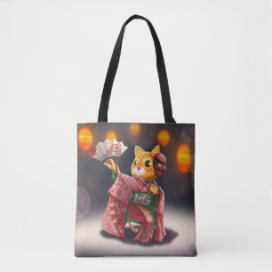 Bolso De Tela Bailarina de gato japonesa con traje tradicional
