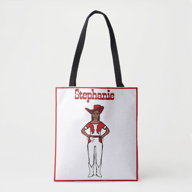 Bolso De Tela Bailarina de vaca Tote Fringe blanca roja A (Anverso)