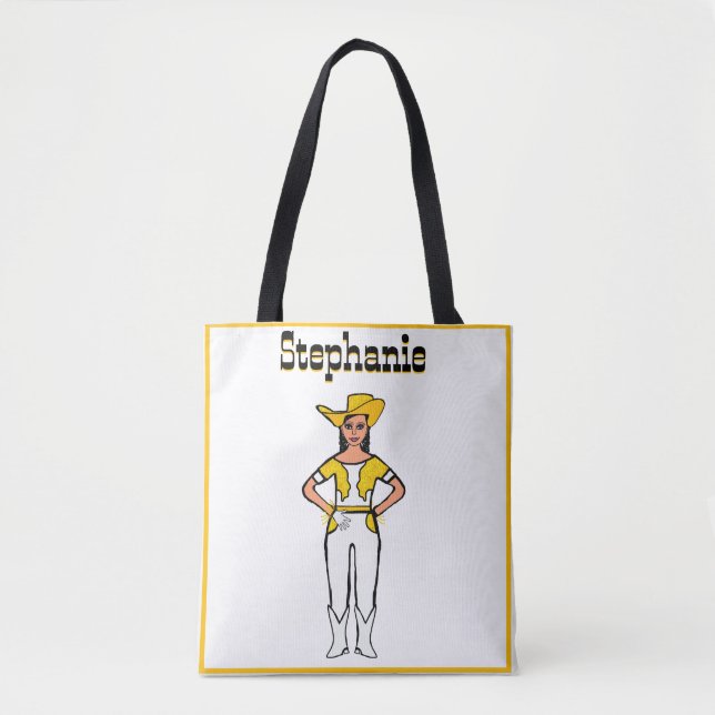 Bolso De Tela Bailarina de vaca Tote Fringe blanco amarillo B (Anverso)