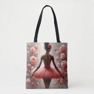 Bolso De Tela Bailarina Negra en Tutú Rojo con Rosas Afrocentric