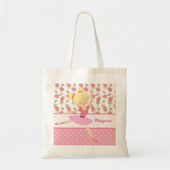 Bolso De Tela Bailarina rosada floral femenina caprichosa (Frente)