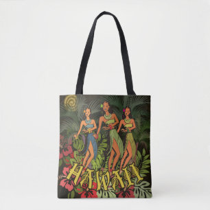 Bolso De Tela Bailarinas de Hula Vintage de Hawái Árbol de Palma