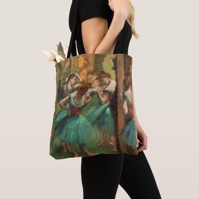 Bolso De Tela Bailarinas, rosa y verde por Degas, arte (Detalle)