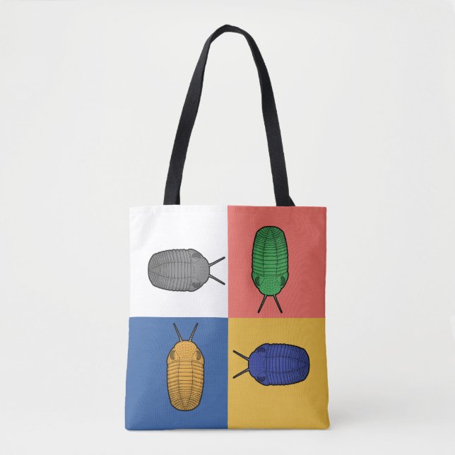 Bolso De Tela Baile cuadrado de cuatro trilobitas - animal prehi (Anverso)