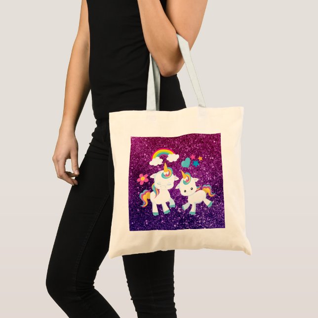 Bolso De Tela Baile lindo Unicornio arcoiris mágico y estrellas (Anverso (producto))