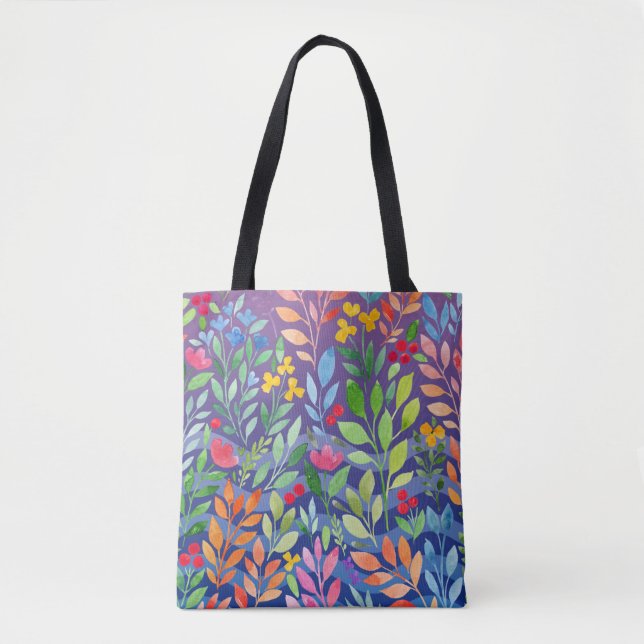 Bolso De Tela Bajo el mar Floral acuarela morada (Anverso)