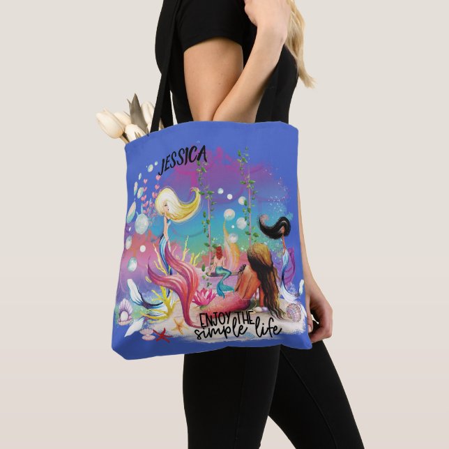 Bolso De Tela Bajo la Sirena Mar Océano Púrpura Turquesa (Detalle)