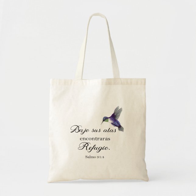 Bolso De Tela Bajo sus alas verso bíblico español psalm91 (Frente)