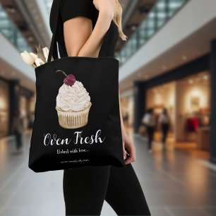 Bolso De Tela Bakery Cherry Cupcake Pastry Chef Black