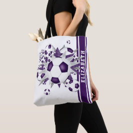 Bolso De Tela Balas de fútbol púrpura estrellas su nombre varsit
