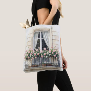 Bolso De Tela Balcon de Rosas de París Acuarela