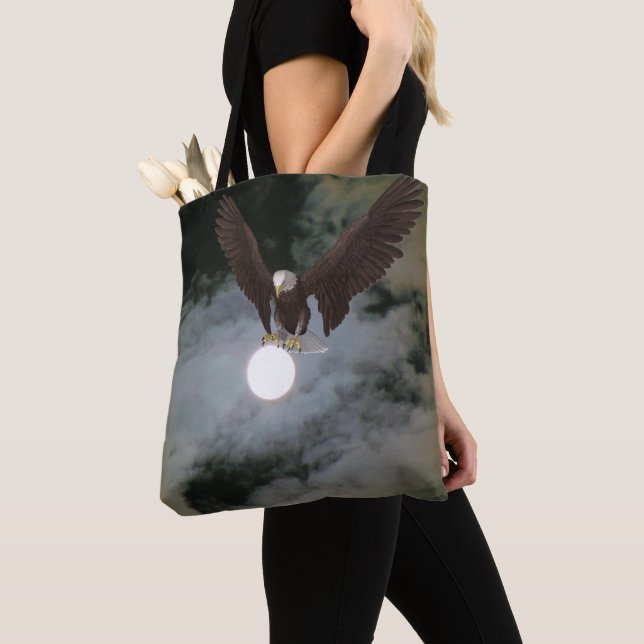 Bolso De Tela Bald Eagle Full Moon Night Sky Fantasy (Detalle)