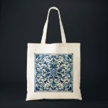 Bolso De Tela Baldosa azul portuguesa<br><div class="desc">Este producto tiene un diseño intrincado con un fondo azul oscuro y patrones ornamentales blancos. El diseño recuerda a los estilos tradicionales de cerámica o porcelana,  que pueden interesar a los amantes de la estética clásica o vintage.</div>
