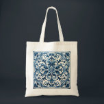 Bolso De Tela Baldosa azul portuguesa<br><div class="desc">Este producto tiene un diseño intrincado con un fondo azul oscuro y patrones ornamentales blancos. El diseño recuerda a los estilos tradicionales de cerámica o porcelana,  que pueden interesar a los amantes de la estética clásica o vintage.</div>