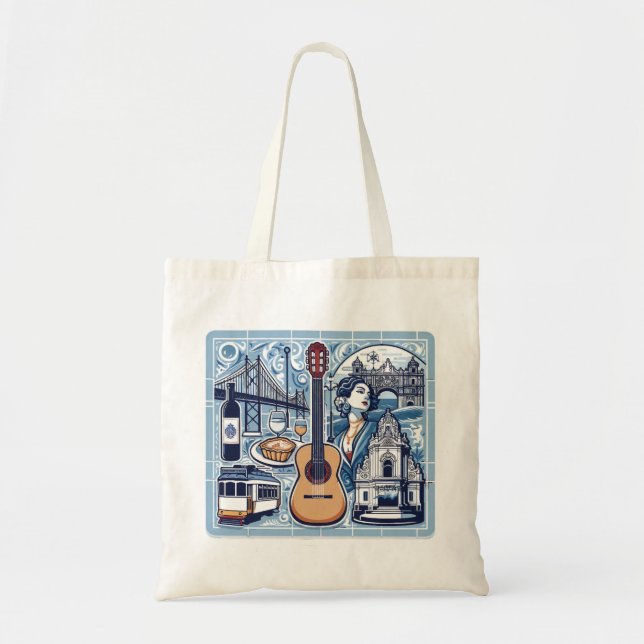 Bolso De Tela Baldosa azul sobre Lisboa y cultura portuguesa (Frente)