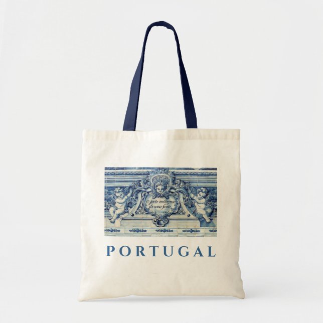 Bolso De Tela Baldosas azules portuguesas con ángeles (Frente)
