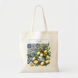Bolso De Tela Baldosas azules y limones italianos | su nombre