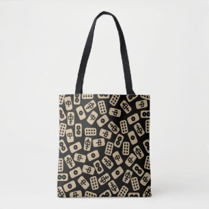 Bolso De Tela Baldosas de Mahjong marrones en negro
