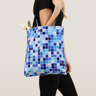 Bolso De Tela Baldosas de piscina, mosaicos azules, patrón geomé
