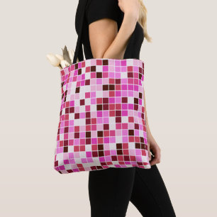 Bolso De Tela Baldosas de piscina, mosaicos rosados, patrón geom