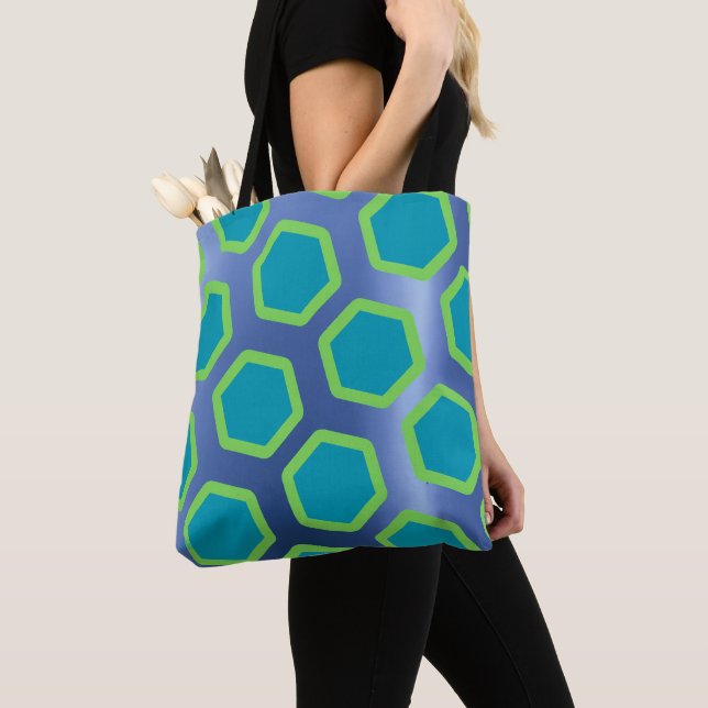 Bolso De Tela Baldosas hexagonales en fondo metálico azul (Detalle)