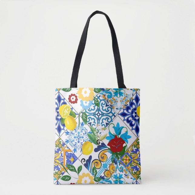 Bolso De Tela Baldosas,mosaico,azulejo,quilt,portugués,majolica  (Anverso)