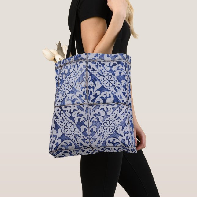 Bolso De Tela Baldosas portuguesas - Azulejo Floral azul y blanc (Detalle)