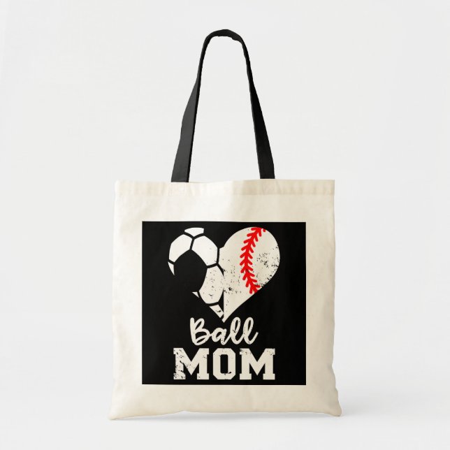 Bolso De Tela Ball Mom Heart Funny Bisbol Soccer Mom (Frente)