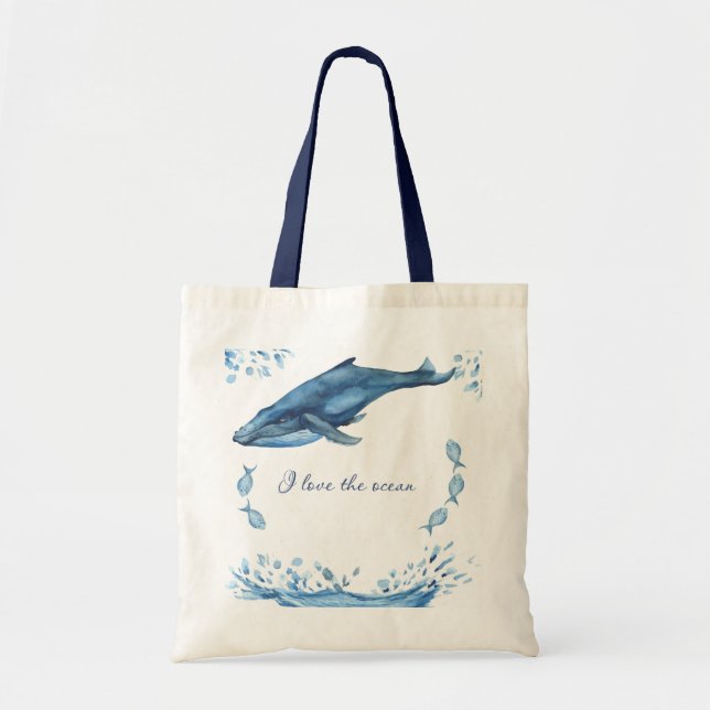 Bolso De Tela Ballena. Amo el océano. (Frente)