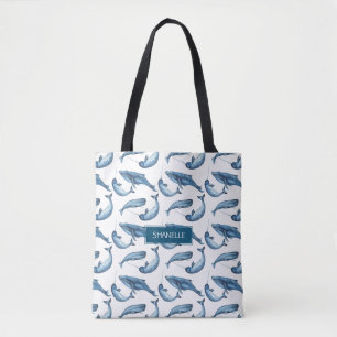 Bolso De Tela Ballena monogramada azul y Narwhal