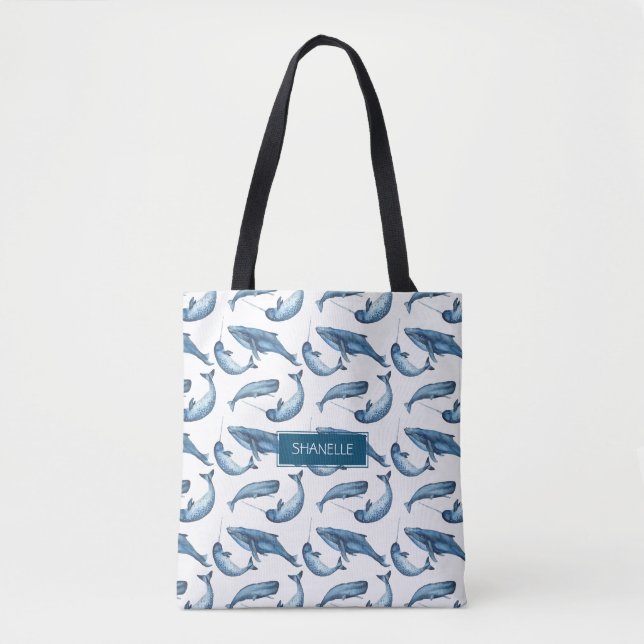 Bolso De Tela Ballena monogramada azul y Narwhal (Anverso)