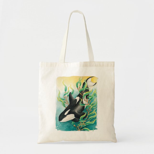 Bolso De Tela Ballena orca en acuarela Kelp (Frente)