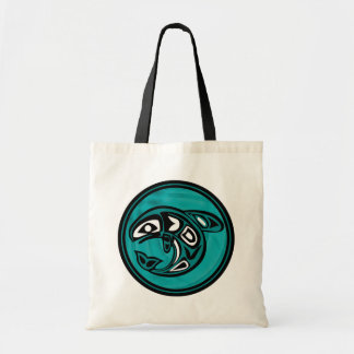 Bolso De Tela Ballena orca nativa norteamericana, turquesa