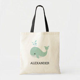 Bolso De Tela Ballena Verde Menta Niños Personalizada Monada