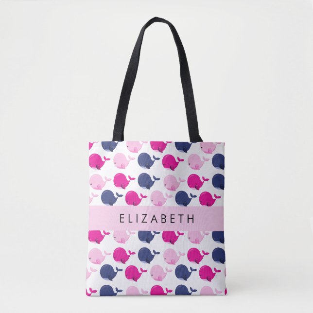 Bolso De Tela Ballenas, Patrón De Ballenas, Tu Nombre (Anverso)
