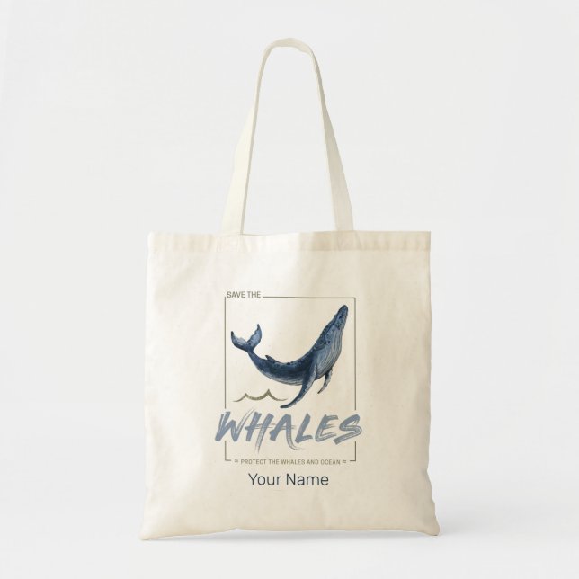 Bolso De Tela Ballenas y acuarelas oceánicas Cetacean (Frente)