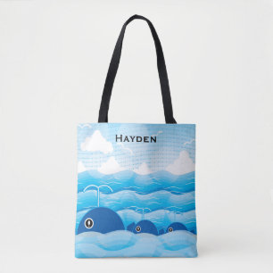Bolso De Tela Ballenas y olas Océano azul personalizado