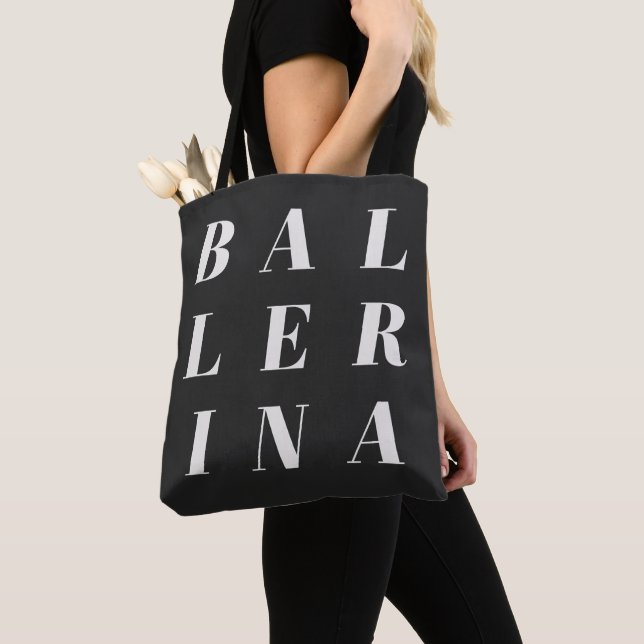 Bolso De Tela Ballerina Ballet Dancers Typography Design Black (Detalle)