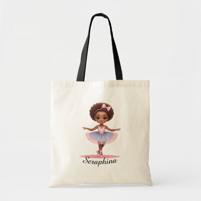 Bolso De Tela Ballerina Chica Blue Pink Dress Custom Nombre (Frente)