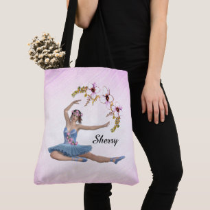 Bolso De Tela Ballerina con nombre personal azul en rosa