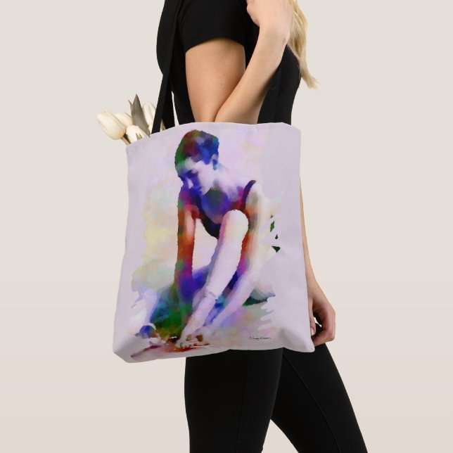 Bolso De Tela Ballerina rosa acuarela arte contemporáneo (Detalle)
