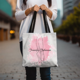 Bolso De Tela Ballerina zapata acuarela rosa con nombre