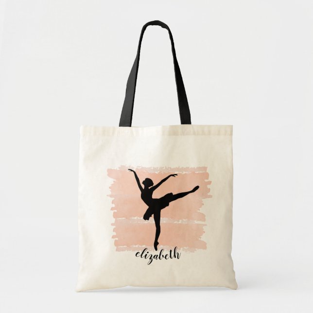 Bolso De Tela Ballet Ballerina Silhouette sobre acuarela rosa (Frente)
